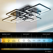 LED chandelier with remote control ELLA 203W, 8 Squares, Cold/Warm/Neutral light, Dimmable, Black