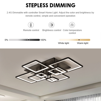 LED chandelier with remote control ELLA 203W, 8 Squares, Cold/Warm/Neutral light, Dimmable, Black