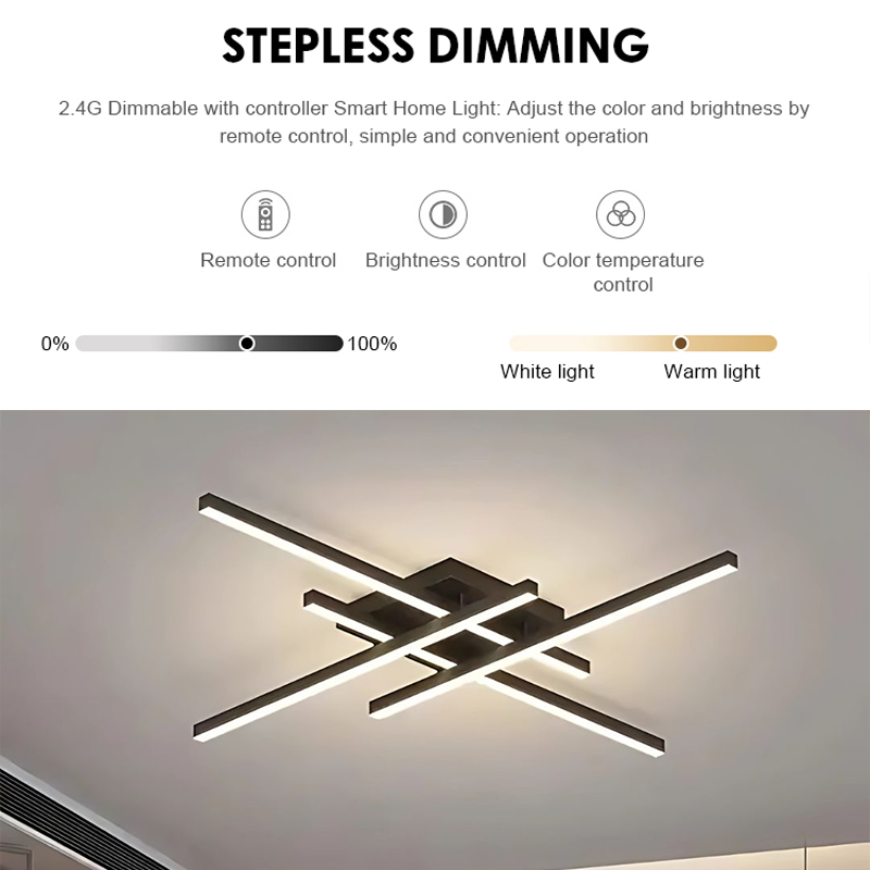 LED Chandelier with Remote Control LINEX, 43W, 4 Elements, Linear, Cold/Warm/Neutral light, Dimmable, Black