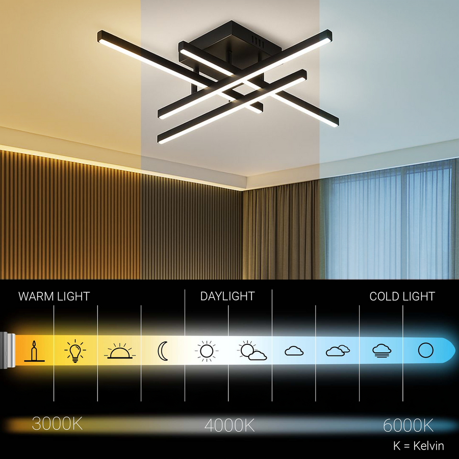 LED Chandelier with Remote Control LINEX, 43W, 4 Elements, Linear, Cold/Warm/Neutral light, Dimmable, Black