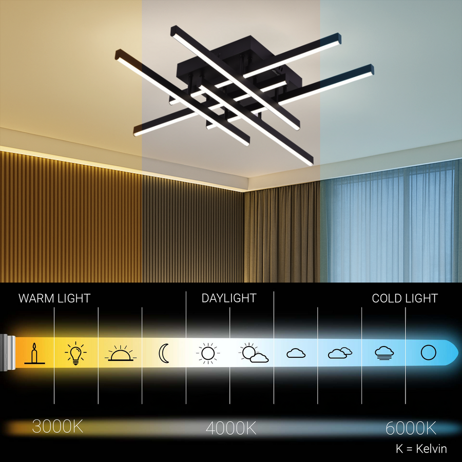 LED Chandelier with Remote Control LINEX, 63W, 6 Elements, Linear, Cold/Warm/Neutral light, Dimmable, Black
