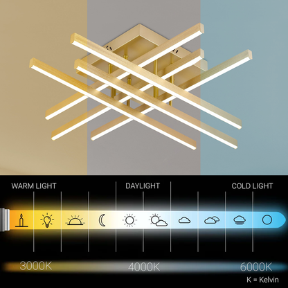 LED Chandelier with Remote Control LINEX, 83W, Light 3000K/4000K/6000K, Dimmable, Gold