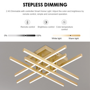 LED Chandelier with Remote Control LINEX, 83W, Light 3000K/4000K/6000K, Dimmable, Gold