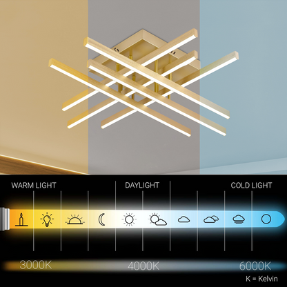 LED Chandelier with Remote Control LINEX, 109W, Light 3000K/4000K/6000K, Dimmable, Gold