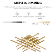 LED Chandelier with Remote Control LINEX, 109W, Light 3000K/4000K/6000K, Dimmable, Gold