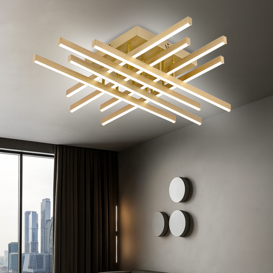 LED Chandelier with Remote Control LINEX, 109W, Light 3000K/4000K/6000K, Dimmable, Gold