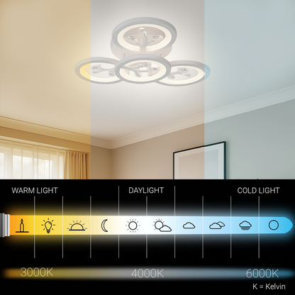 LED chandelier with remote control and crystal DAISY 49W, 4 Elements, Cold/Warm/Neutral light, Dimmable, White