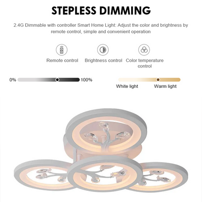 LED chandelier with remote control and crystal DAISY 49W, 4 Elements, Cold/Warm/Neutral light, Dimmable, White