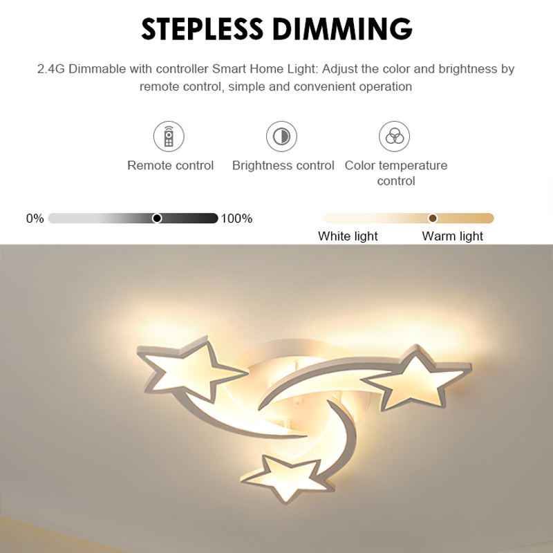 LED chandelier with remote control IPOMOEA 48W, 3 Stars, Cold/Warm/Neutral light, Dimmable, White