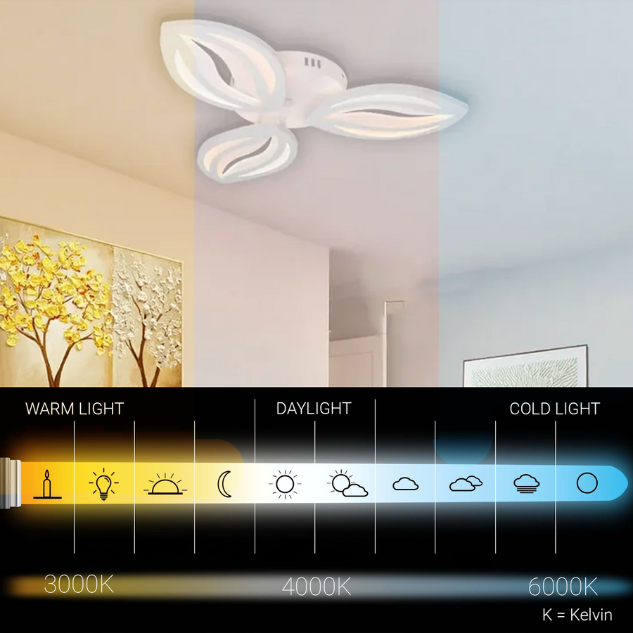 LED chandelier with remote control ORCHID 40W, 3 Petals, Cold/Warm/Neutral light, Dimmable, White