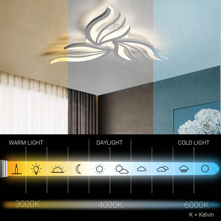 LED chandelier with remote control SAKURA 37W, 3 Petals, Cold/Warm/Neutral light, Dimmable, White