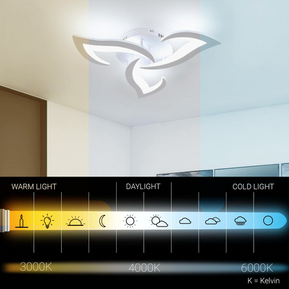 LED chandelier with remote control LOTUS 34W, 3 Petals, Cold/Warm/Neutral light, Dimmable, White