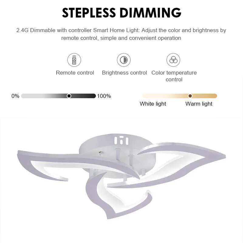 LED chandelier with remote control LOTUS 34W, 3 Petals, Cold/Warm/Neutral light, Dimmable, White