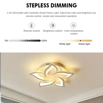 LED chandelier with remote control LOTUS 74W, 5 Petals, Cold/Warm/Neutral light, Dimmable, White