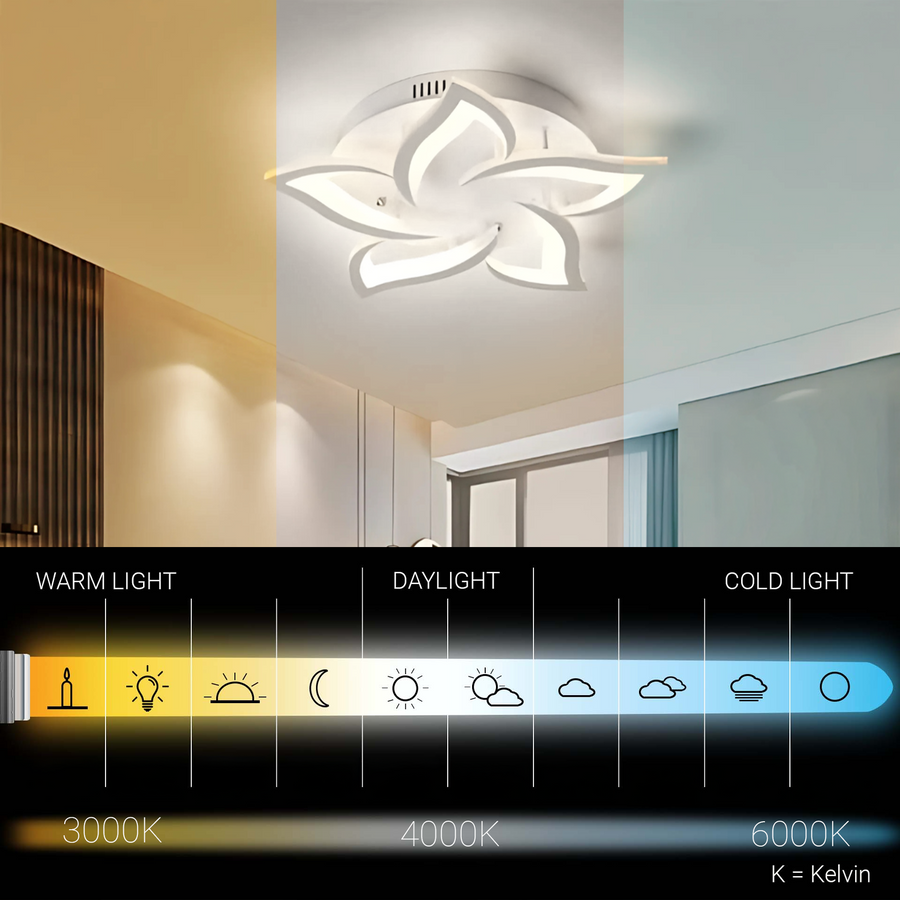 LED chandelier with remote control LOTUS 74W, 5 Petals, Cold/Warm/Neutral light, Dimmable, White