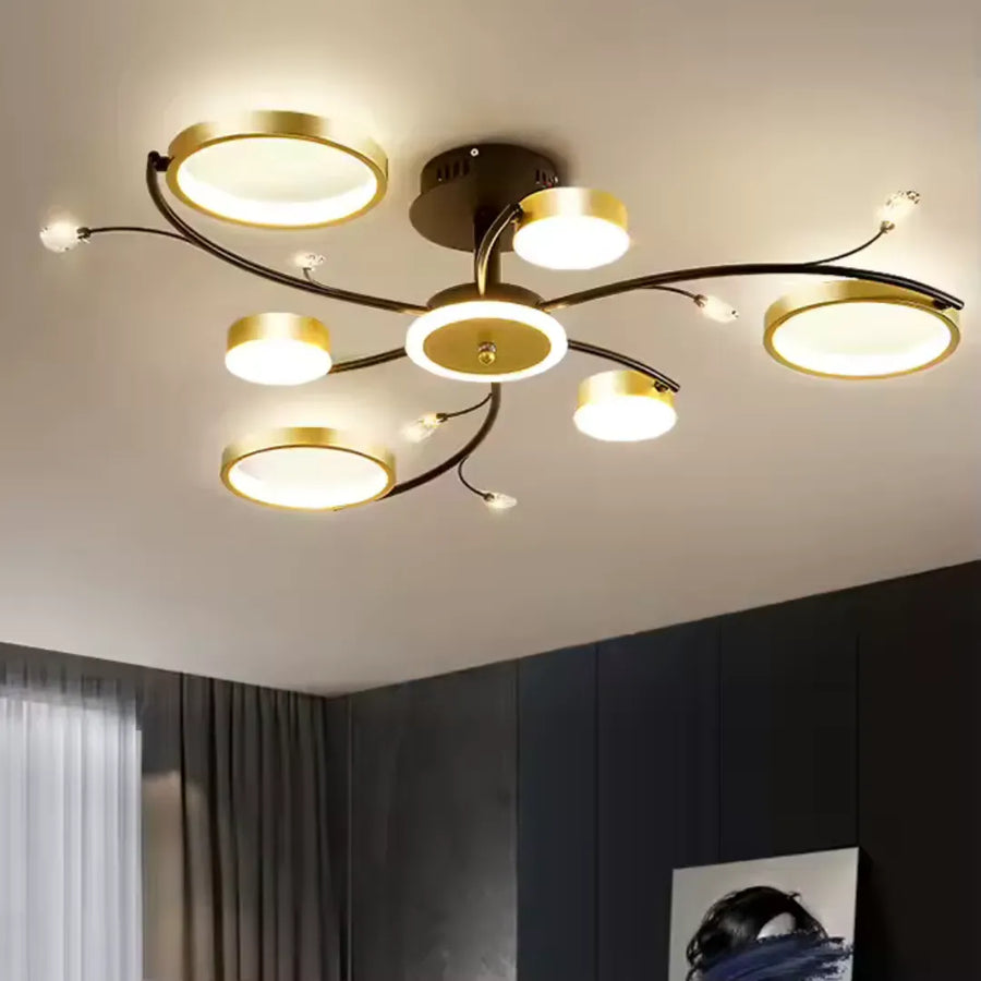 Lustra LED KARINA cu Telecomnda, 61W, Lumina Calda/Rece/Neutra, Negru/Auriu