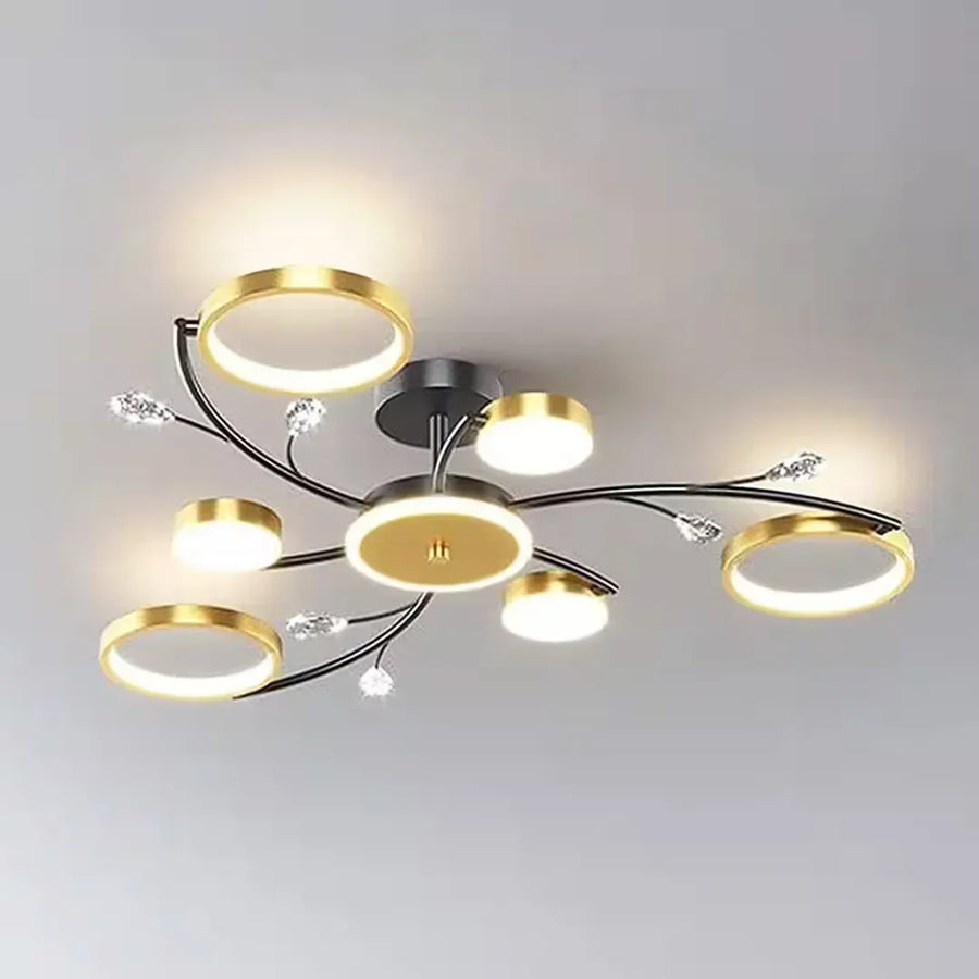 Lustra LED KARINA cu Telecomnda, 61W, Lumina Calda/Rece/Neutra, Negru/Auriu