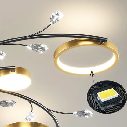Lustra LED KARINA cu Telecomnda, 61W, Lumina Calda/Rece/Neutra, Negru/Auriu