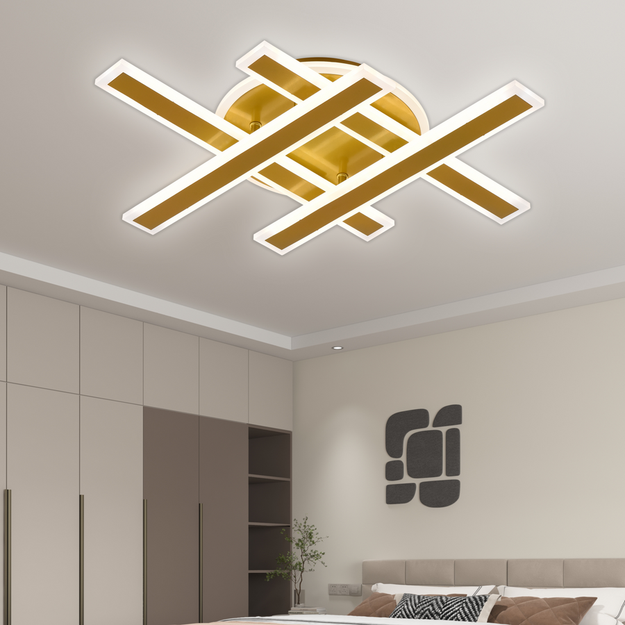 LED Chandelier with Remote Control LT755/4GD, 85W, 46*5.5*7.5, IP20, Cold/Warm/Neutral Light, Dimmable, Gold, Iron, Plexiglas