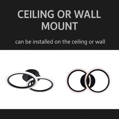 LED chandelier with remote control BETTY 28W, 2 Circles, Cold/Warm/Neutral light, Dimmable, Black