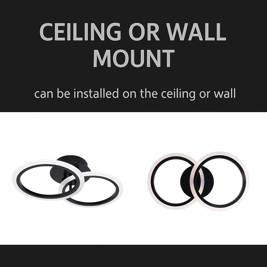 LED chandelier with remote control BETTY 28W, 2 Circles, Cold/Warm/Neutral light, Dimmable, Black