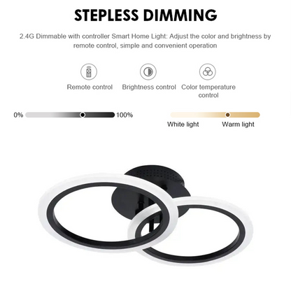 LED chandelier with remote control BETTY 28W, 2 Circles, Cold/Warm/Neutral light, Dimmable, Black