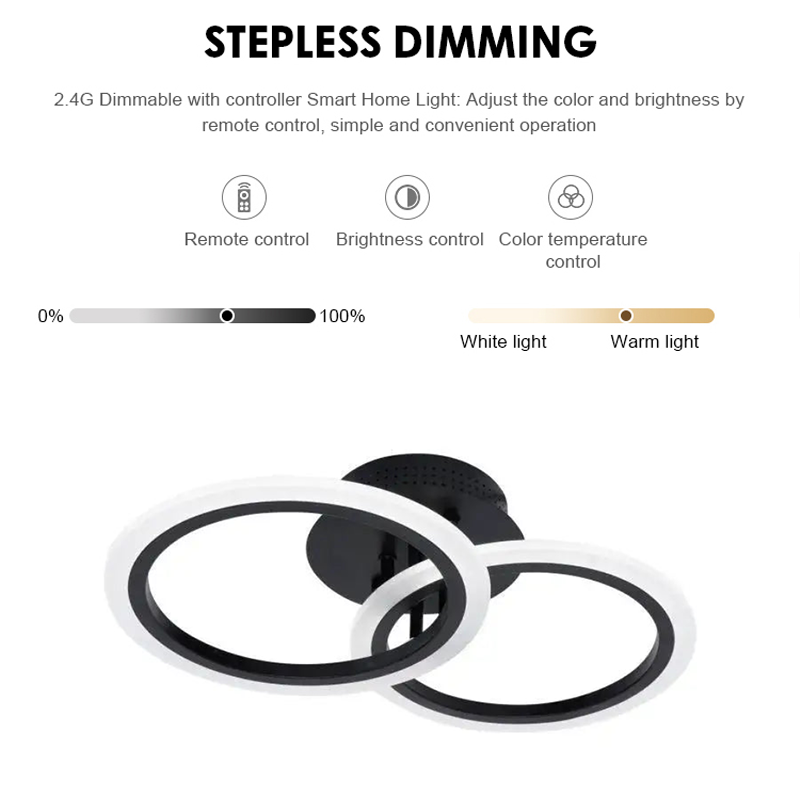 LED chandelier with remote control BETTY 28W, 2 Circles, Cold/Warm/Neutral light, Dimmable, Black