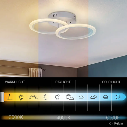 LED chandelier with remote control BETTY 28W, 2 Circles, Cold/Warm/Neutral light, Dimmable, White