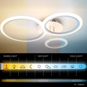 LED chandelier with remote control BETTY 41W, 3 Circles, Cold/Warm/Neutral light, Dimmable, White