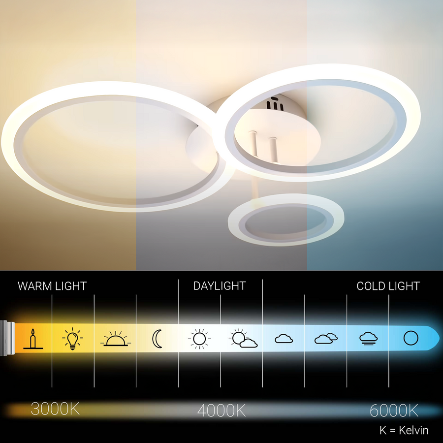 LED chandelier with remote control BETTY 41W, 3 Circles, Cold/Warm/Neutral light, Dimmable, White