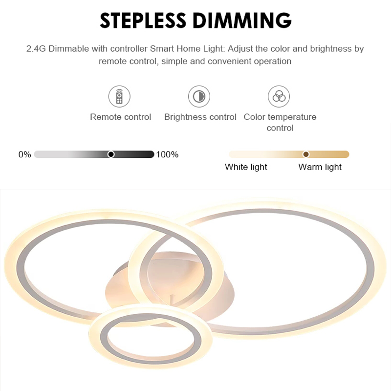 LED chandelier with remote control BETTY 41W, 3 Circles, Cold/Warm/Neutral light, Dimmable, White