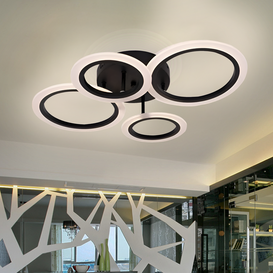 LED chandelier with remote control BETTY 44W, 4 Circles, Cold/Warm/Neutral light, Dimmable, Black