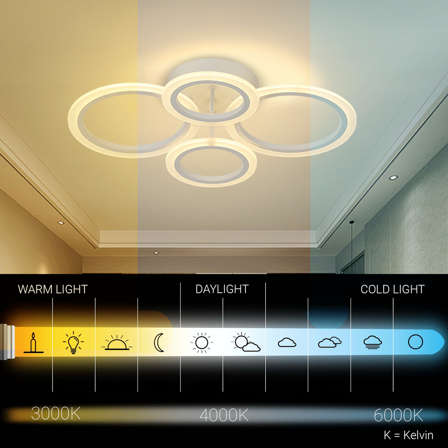 LED chandelier with remote control BETTY 44W, 4 Circles, Cold/Warm/Neutral light, Dimmable, White