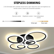 LED chandelier with remote control BETTY 82W, 6 Circles, Cold/Warm/Neutral light, Dimmable, Black