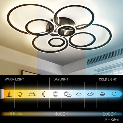 LED chandelier with remote control BETTY 130W, 8 Circles, Cold/Warm/Neutral light, Dimmable, Black