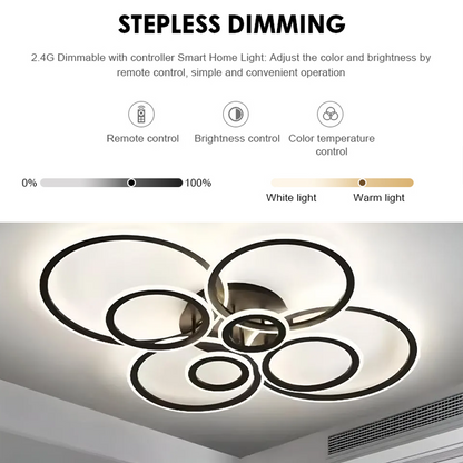LED chandelier with remote control BETTY 130W, 8 Circles, Cold/Warm/Neutral light, Dimmable, Black