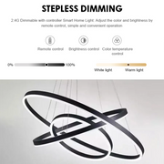 Suspended LED chandelier with remote control CASIANA 84W, 3 Circles, Cold/Warm/Neutral light, Dimmable, Black, Height Adjustable