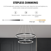 Suspended LED chandelier with remote control CASIANA 41W, 2 Circles, Cold/Warm/Neutral light, Dimmable, Black, Height Adjustable