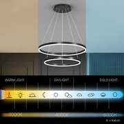 Suspended LED chandelier with remote control CASIANA 41W, 2 Circles, Cold/Warm/Neutral light, Dimmable, Black, Height Adjustable