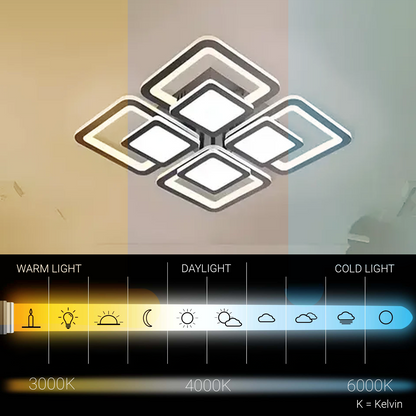 LED chandelier with remote control SUSAN 77W, 4 Squares, Cold/Warm/Neutral light, Dimmable, Black