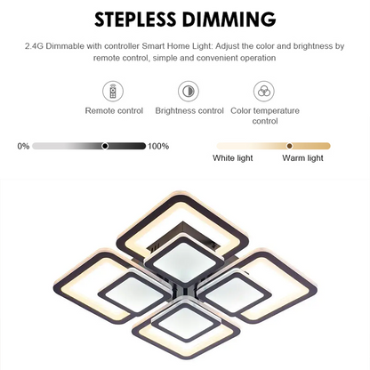 LED chandelier with remote control SUSAN 77W, 4 Squares, Cold/Warm/Neutral light, Dimmable, Black