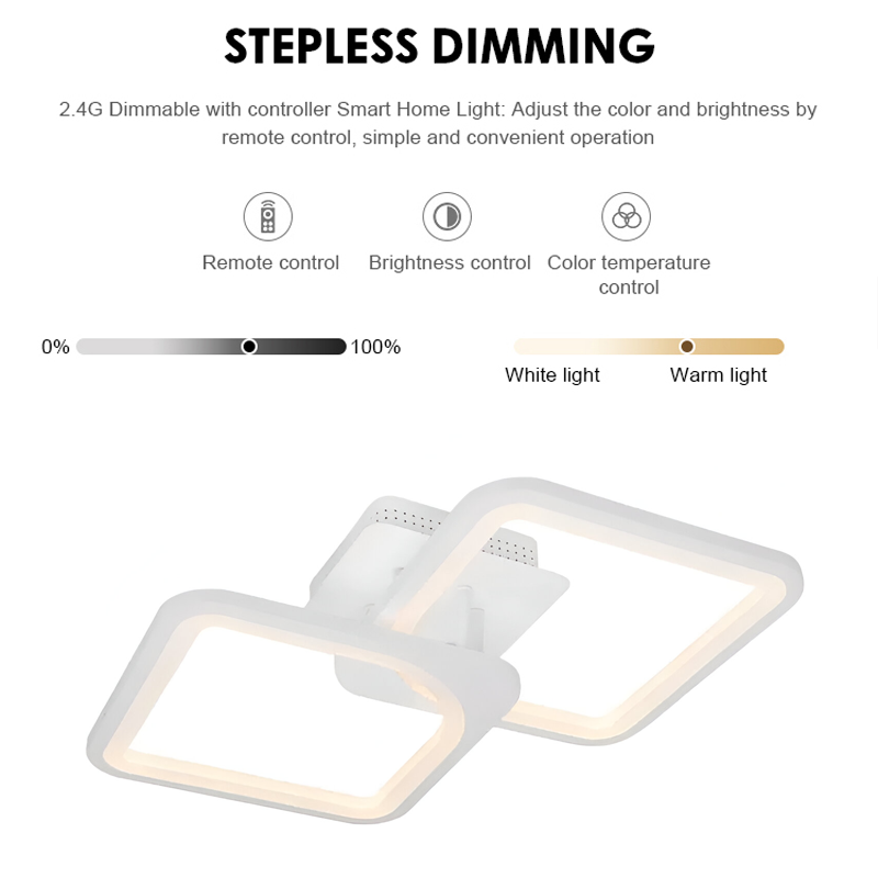 LED chandelier with remote control ZOE 69W, 2 Squares, Cold/Warm/Neutral light, Dimmable, White