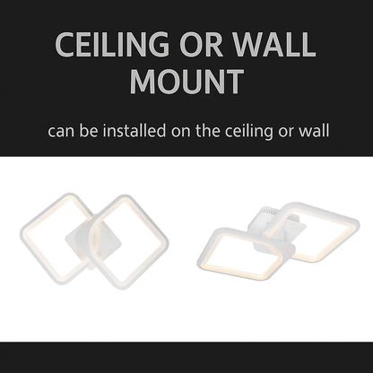 LED chandelier with remote control ZOE 69W, 2 Squares, Cold/Warm/Neutral light, Dimmable, White