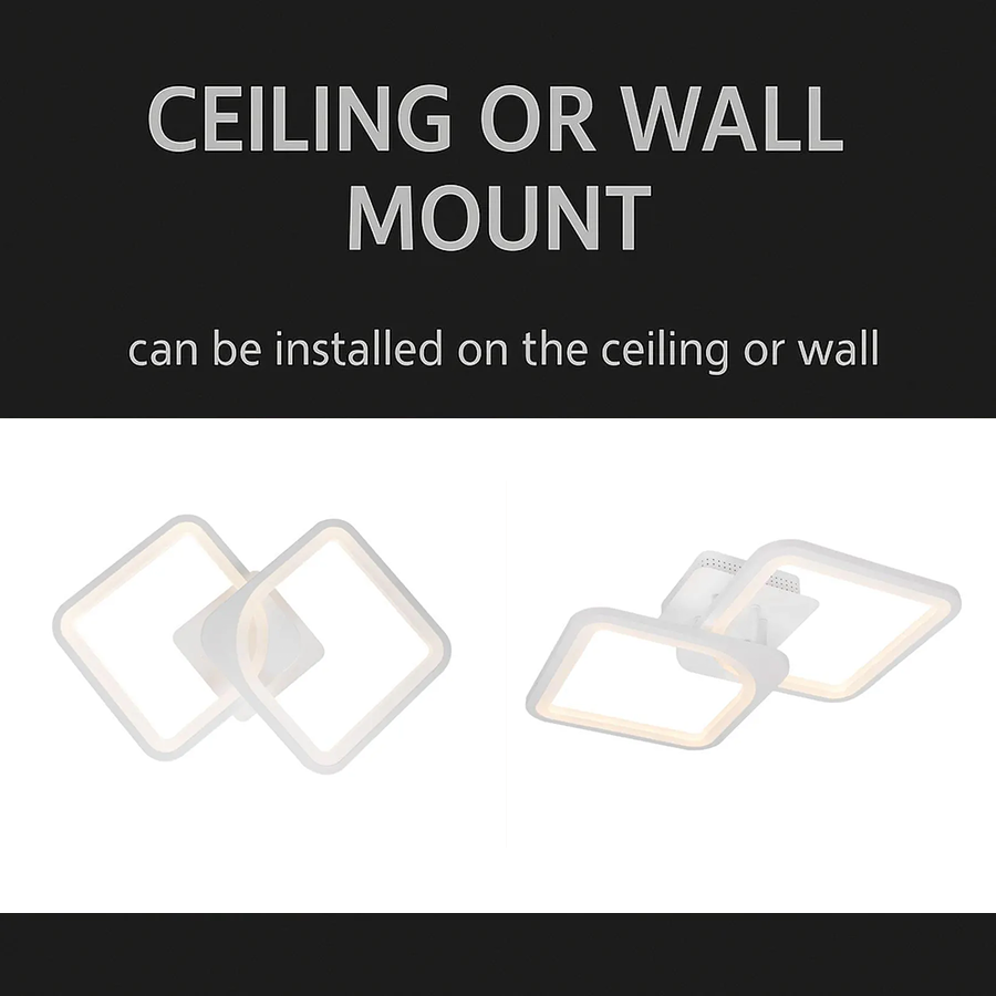 LED chandelier with remote control ZOE 69W, 2 Squares, Cold/Warm/Neutral light, Dimmable, White