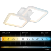 LED chandelier with remote control ZOE 69W, 2 Squares, Cold/Warm/Neutral light, Dimmable, White