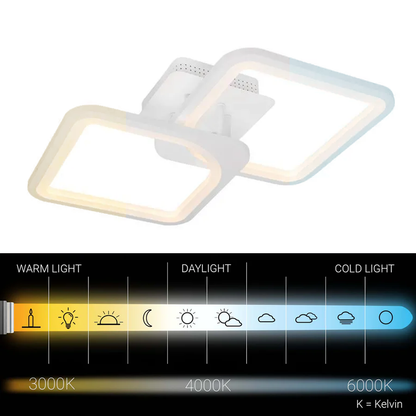 LED chandelier with remote control ZOE 69W, 2 Squares, Cold/Warm/Neutral light, Dimmable, White