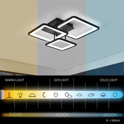 LED chandelier with remote control ZOE 64W, 3 Squares, Cold/Warm/Neutral light, Dimmable, Black