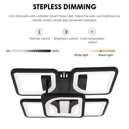 LED chandelier with remote control ZOE 68W, 5 Squares, Cold/Warm/Neutral light, Dimmable, Black