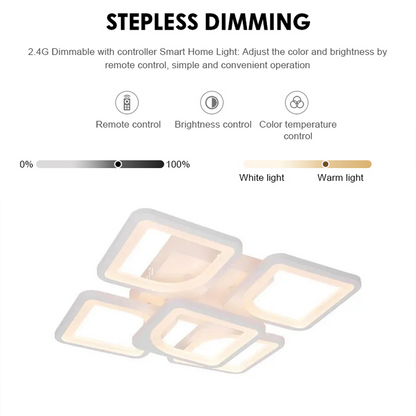 LED chandelier with remote control ZOE 96W, 5 Squares, Cold/Warm/Neutral light, Dimmable, White