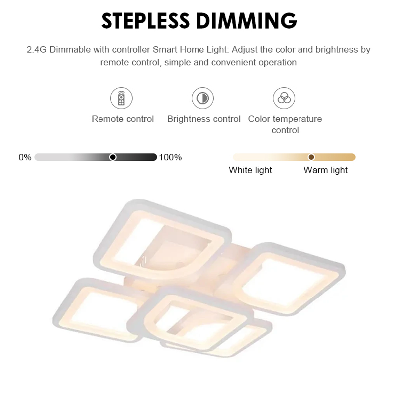 LED chandelier with remote control ZOE 96W, 5 Squares, Cold/Warm/Neutral light, Dimmable, White